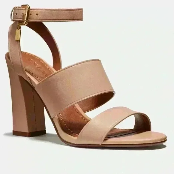 COACH Kaye Leather Block Heel Sandal, Nude Pink - Picture 2 of 4